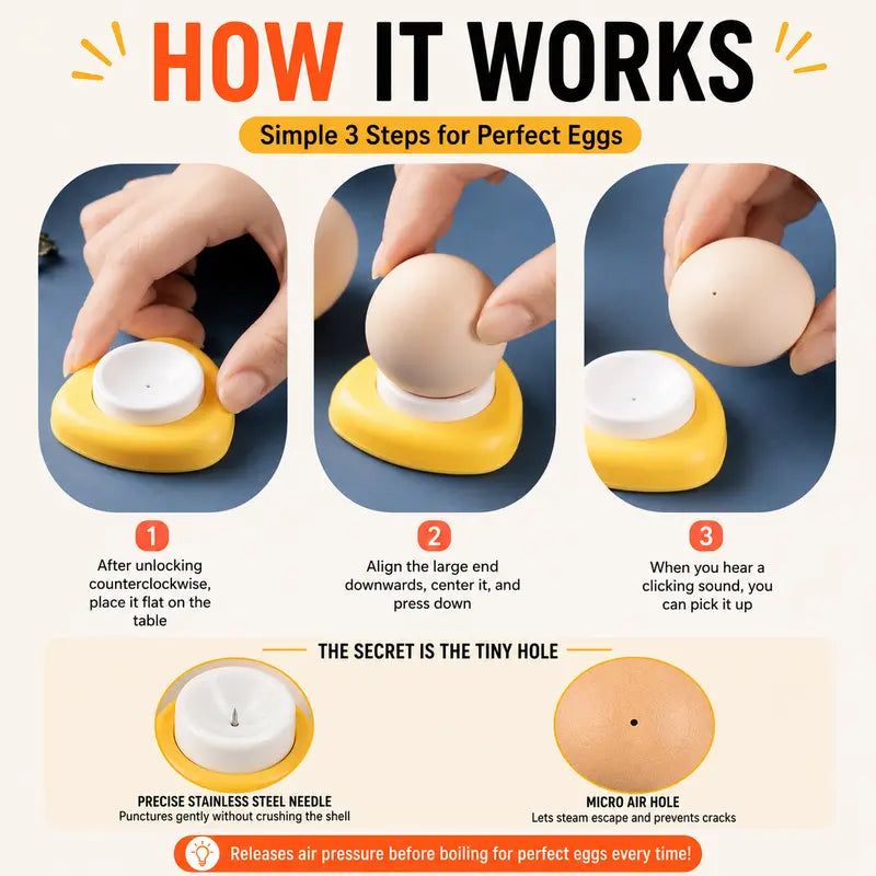 2-Pack Egg Piercer – One-Press Stainless Steel Egg Pricker for Perfect Hard-Boiled Eggs