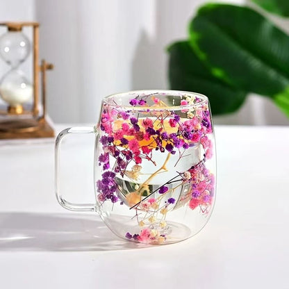 🎄🌸Transparent Double Glass Flower Tea Cup 350 ml