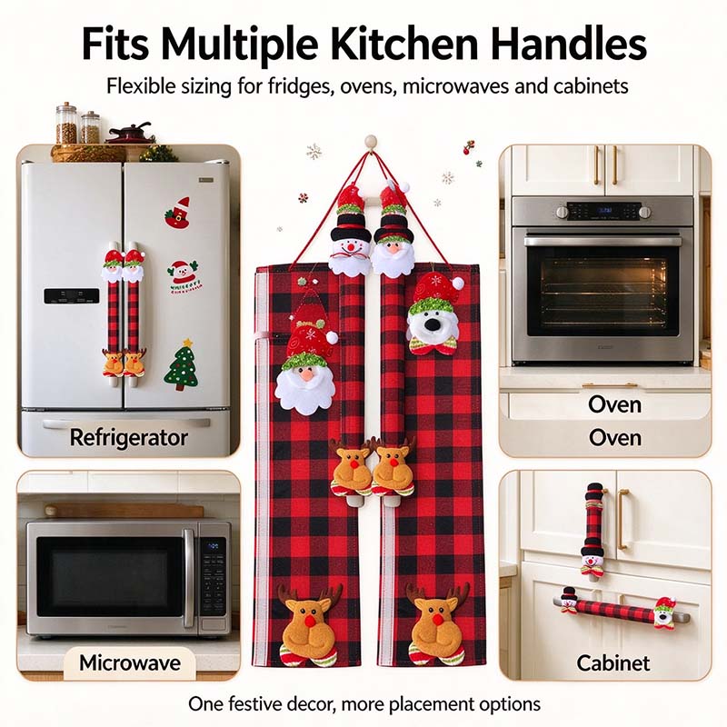 Christmas Refrigerator Handle Covers | Plush Plaid Wraps, product image 4