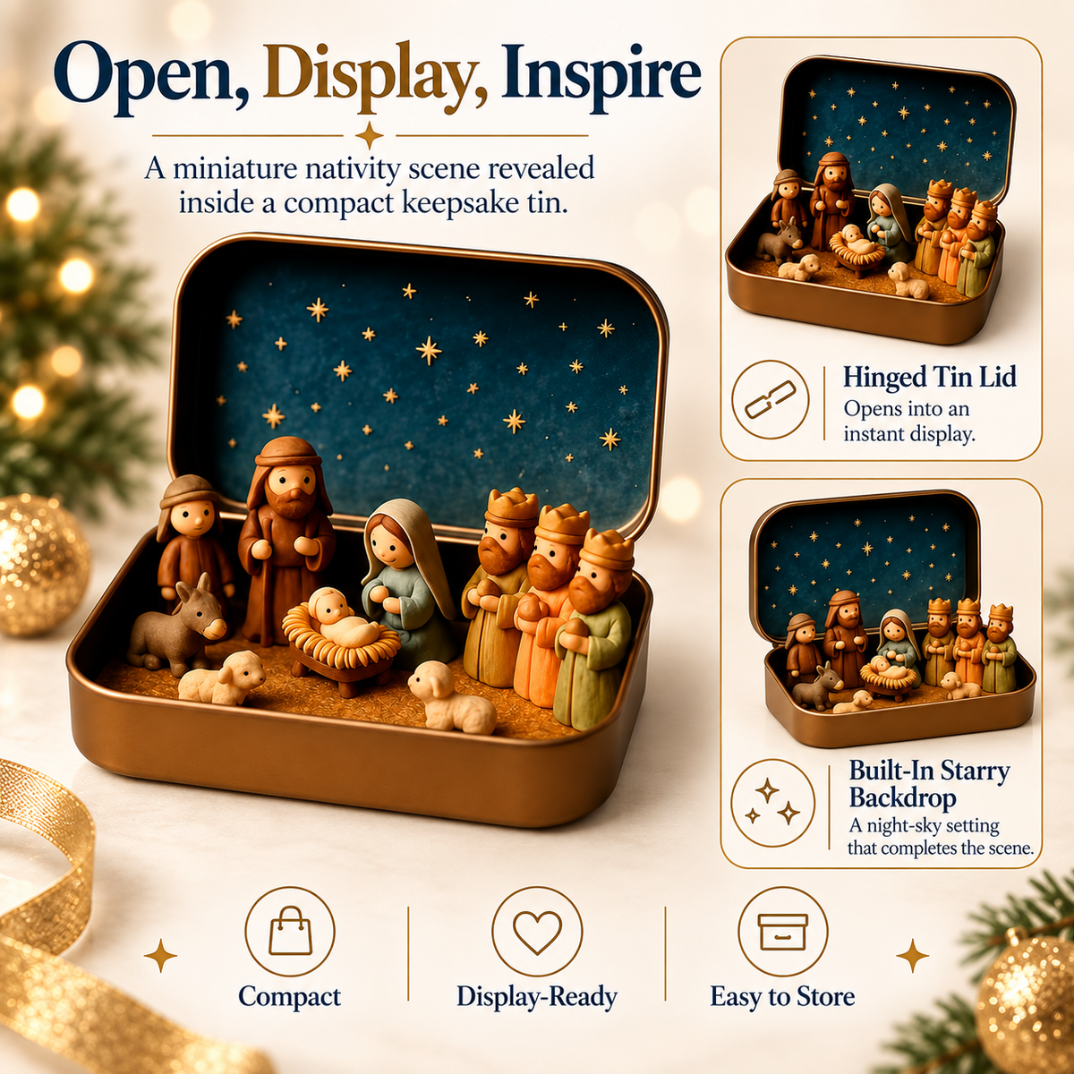 Pocket-Size Mini Nativity Scene Set with Storage Tin