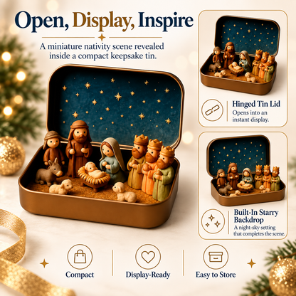 Pocket-Size Mini Nativity Scene Set with Storage Tin