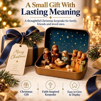 Pocket-Size Mini Nativity Scene Set with Storage Tin