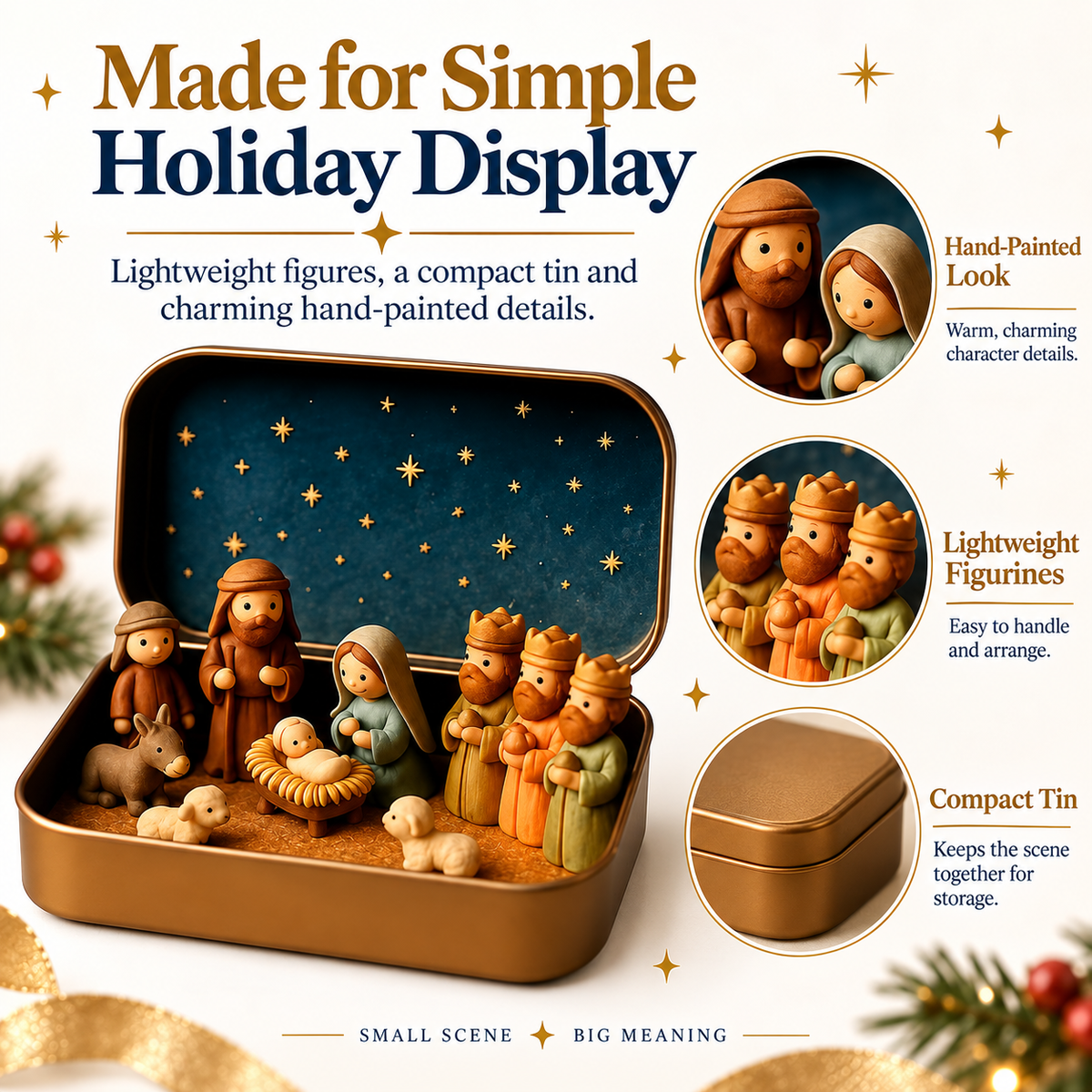 Pocket-Size Mini Nativity Scene Set with Storage Tin