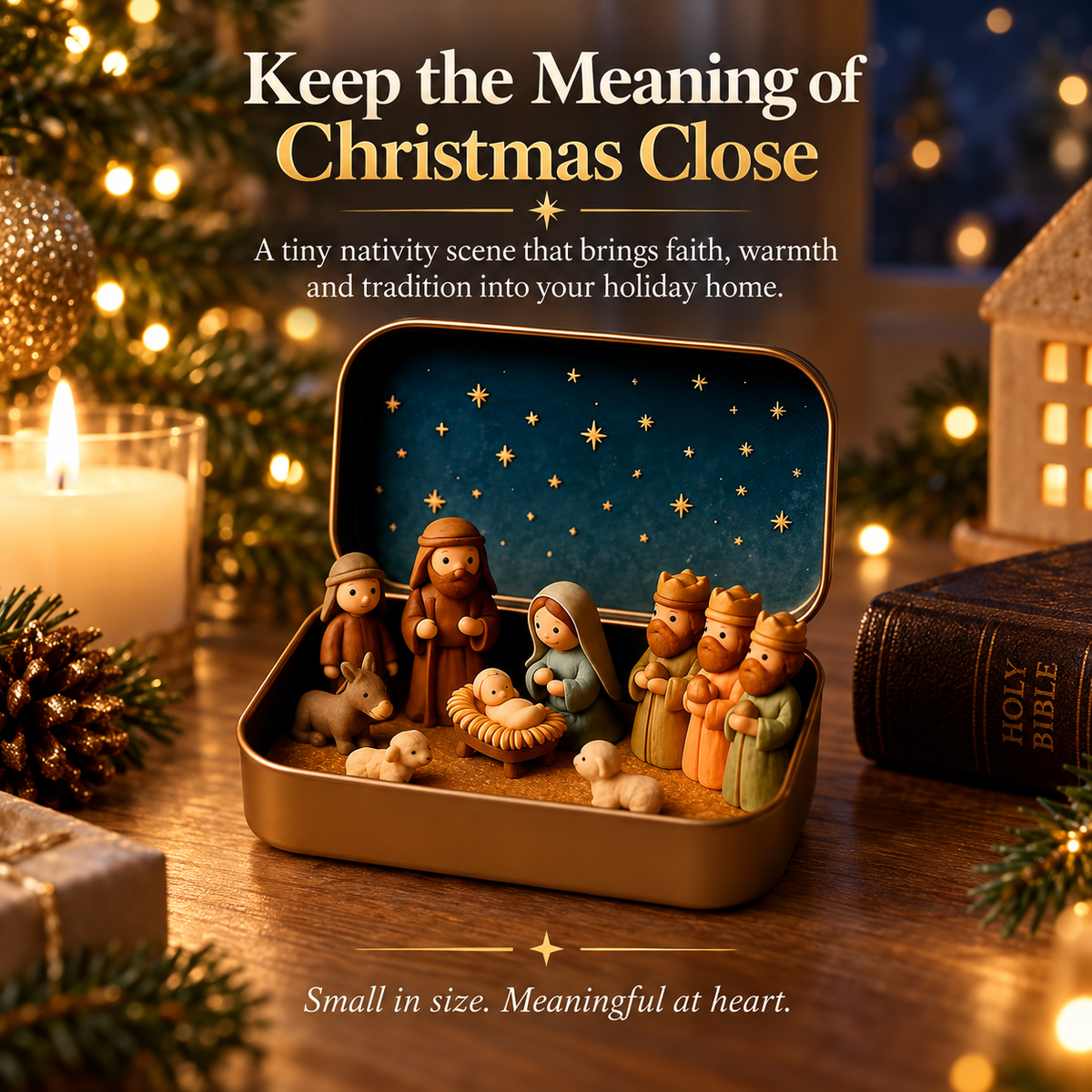 Pocket-Size Mini Nativity Scene Set with Storage Tin