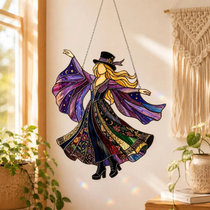 💃 70s Rock Witch🤘 Handmade Stained Glass Spinning Suncatcher