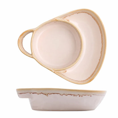 🍲Retro Ceramic Divided Baking Dish, Dual Compartment Vintage Serving Dish