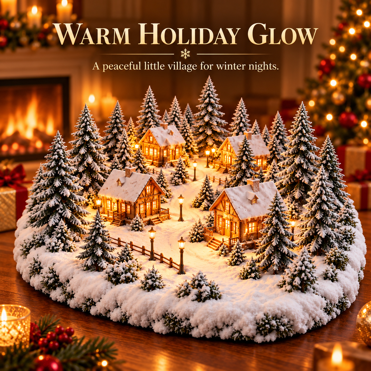 Lighted Snowy Cabin Christmas Village Centerpiece