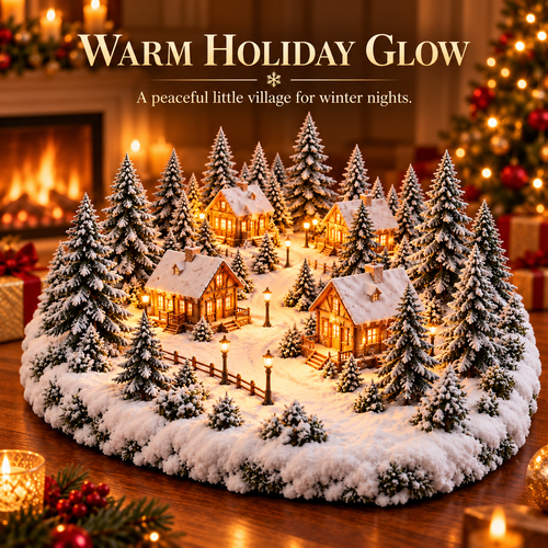 Lighted Snowy Cabin Christmas Village Centerpiece
