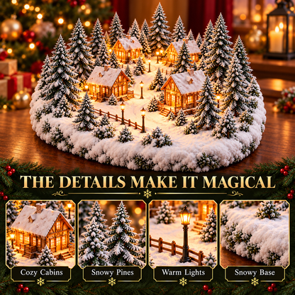 Lighted Snowy Cabin Christmas Village Centerpiece