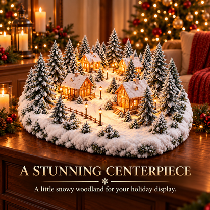 Lighted Snowy Cabin Christmas Village Centerpiece