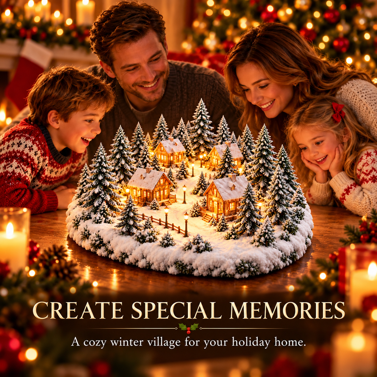 Lighted Snowy Cabin Christmas Village Centerpiece