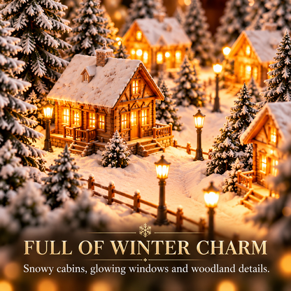 Lighted Snowy Cabin Christmas Village Centerpiece