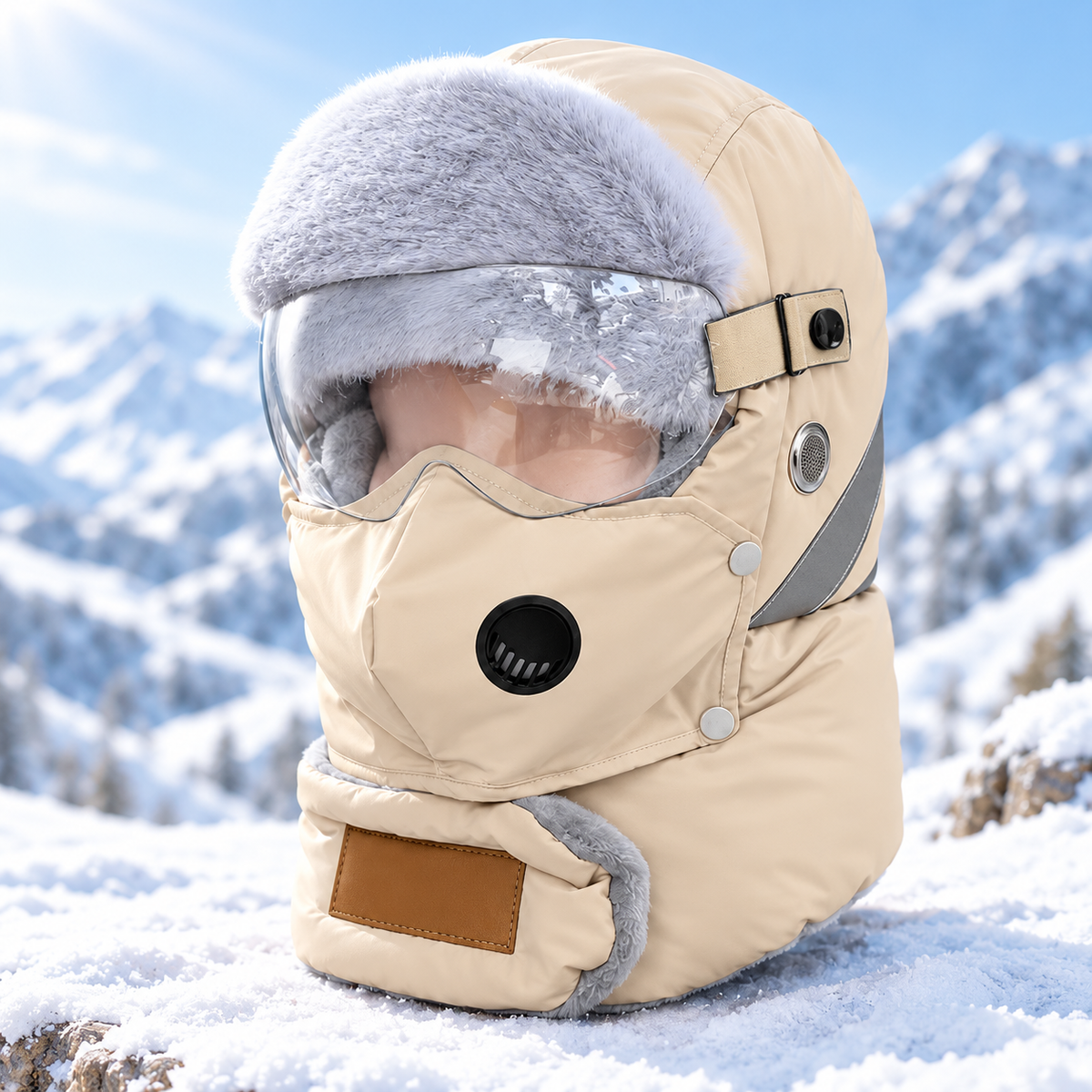 Winter thermal ushanka hat with detachable mask and goggles, product view 15