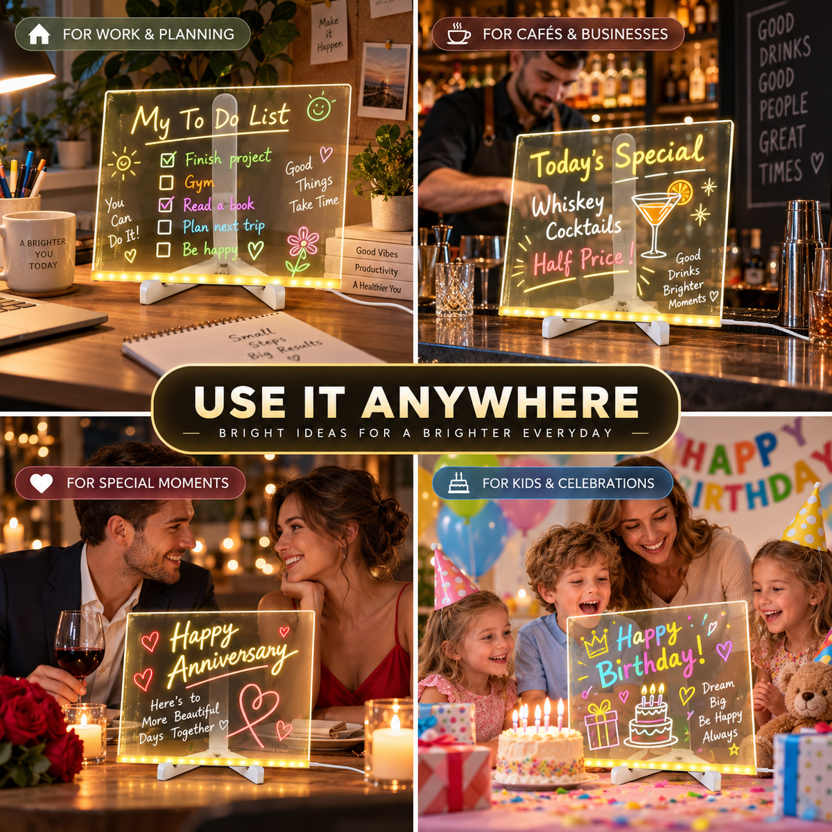 Creative Rewritable Acrylic LED Message Board 🎨 (set come with 7 Pens)