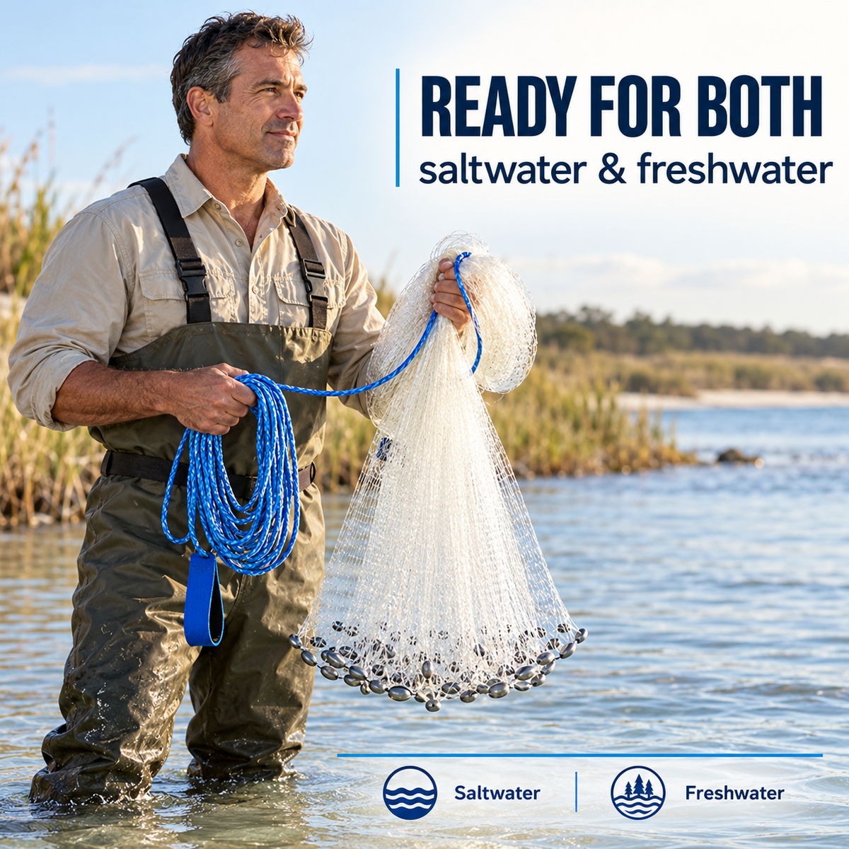 🎣✨ Easy-Throw Cast Net – Heavy-Duty Mesh, Rapid Sinking, Versatile 🌊