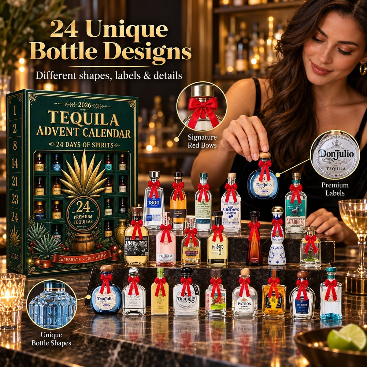 24-Day Mini Tequila Bottle Advent Blind Box for Holiday Celebration