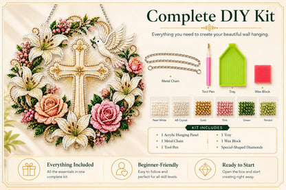 Christian Cross & Dove Diamond Art Hanging Ornament Kit