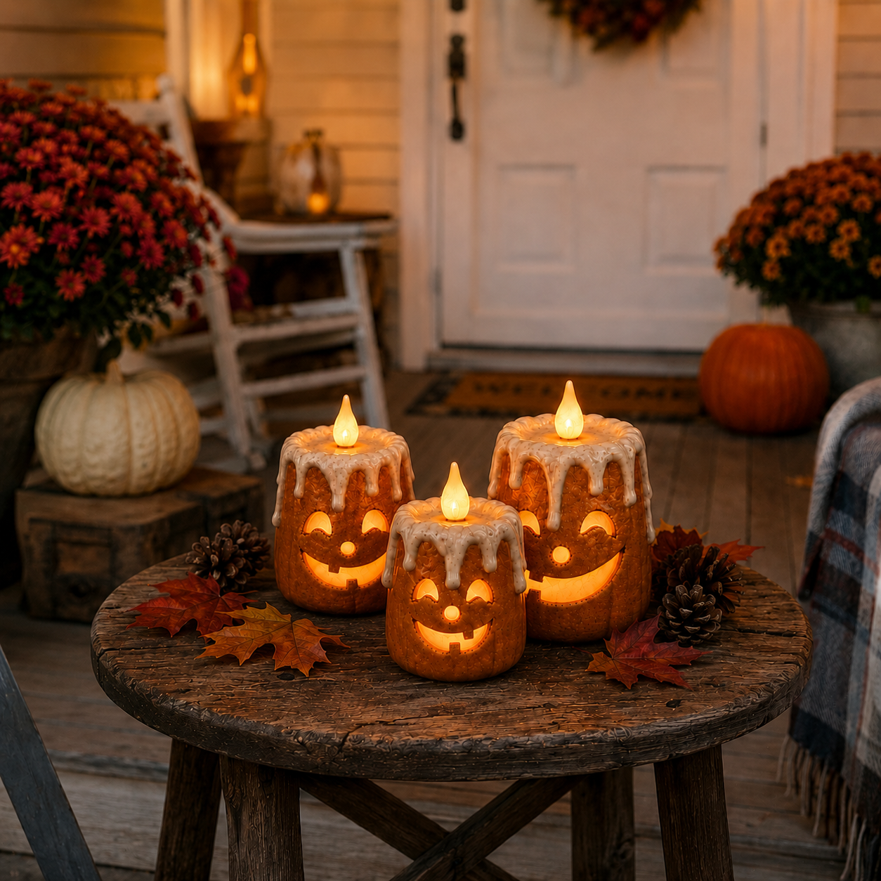 3-Piece Set Cozy Lighted Pumpkin Candles