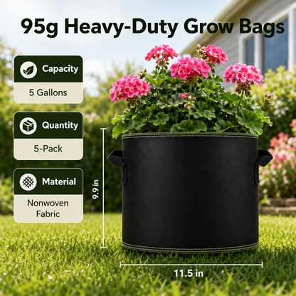 5-Pack 5 Gallon Grow Bags