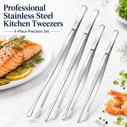 Fine Long Tweezer Tongs Professional Black Set,12'' and 10'' Stainless Steel