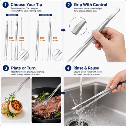 Fine Long Tweezer Tongs Professional Black Set,12'' and 10'' Stainless Steel