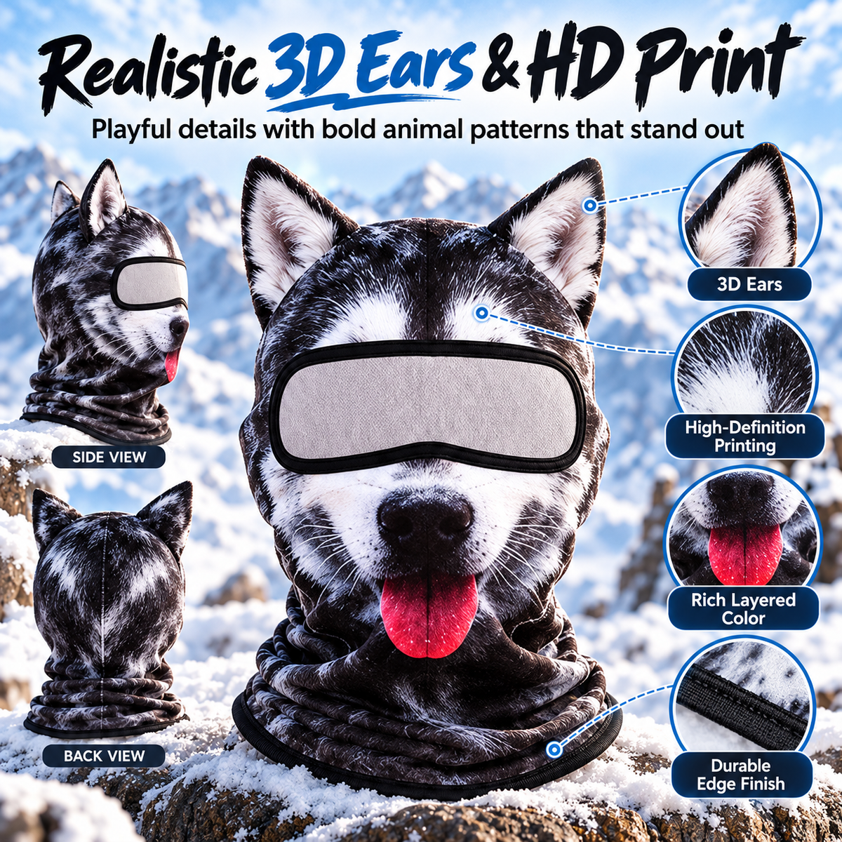 3D Cat Ski Mask with Ears – Funny Windproof Balaclava for Skiing & Festivals