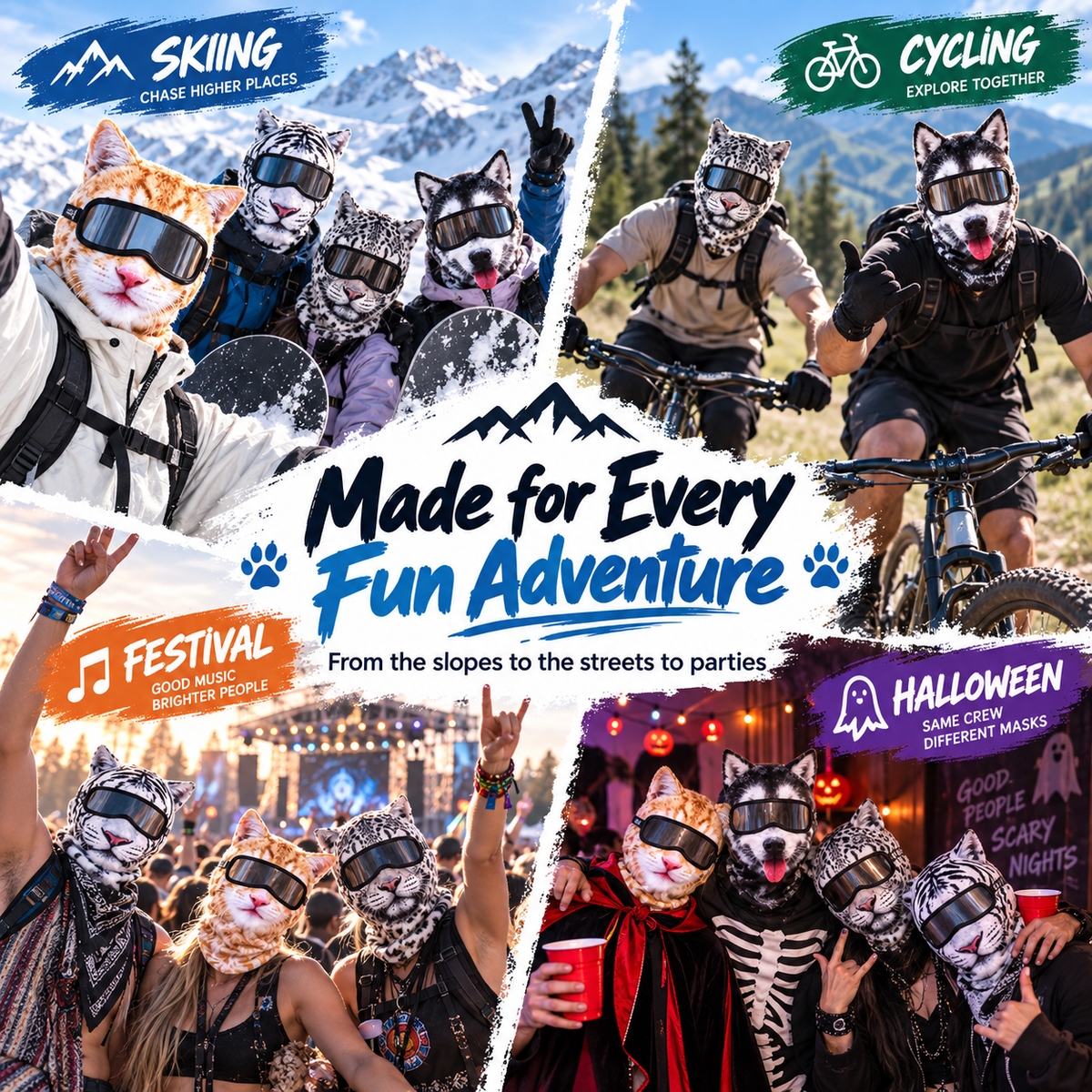 3D Cat Ski Mask with Ears – Funny Windproof Balaclava for Skiing & Festivals