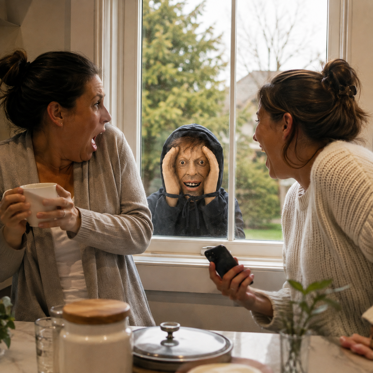 👀Creepy Window Prank Mask – Realistic Halloween Scare Prop