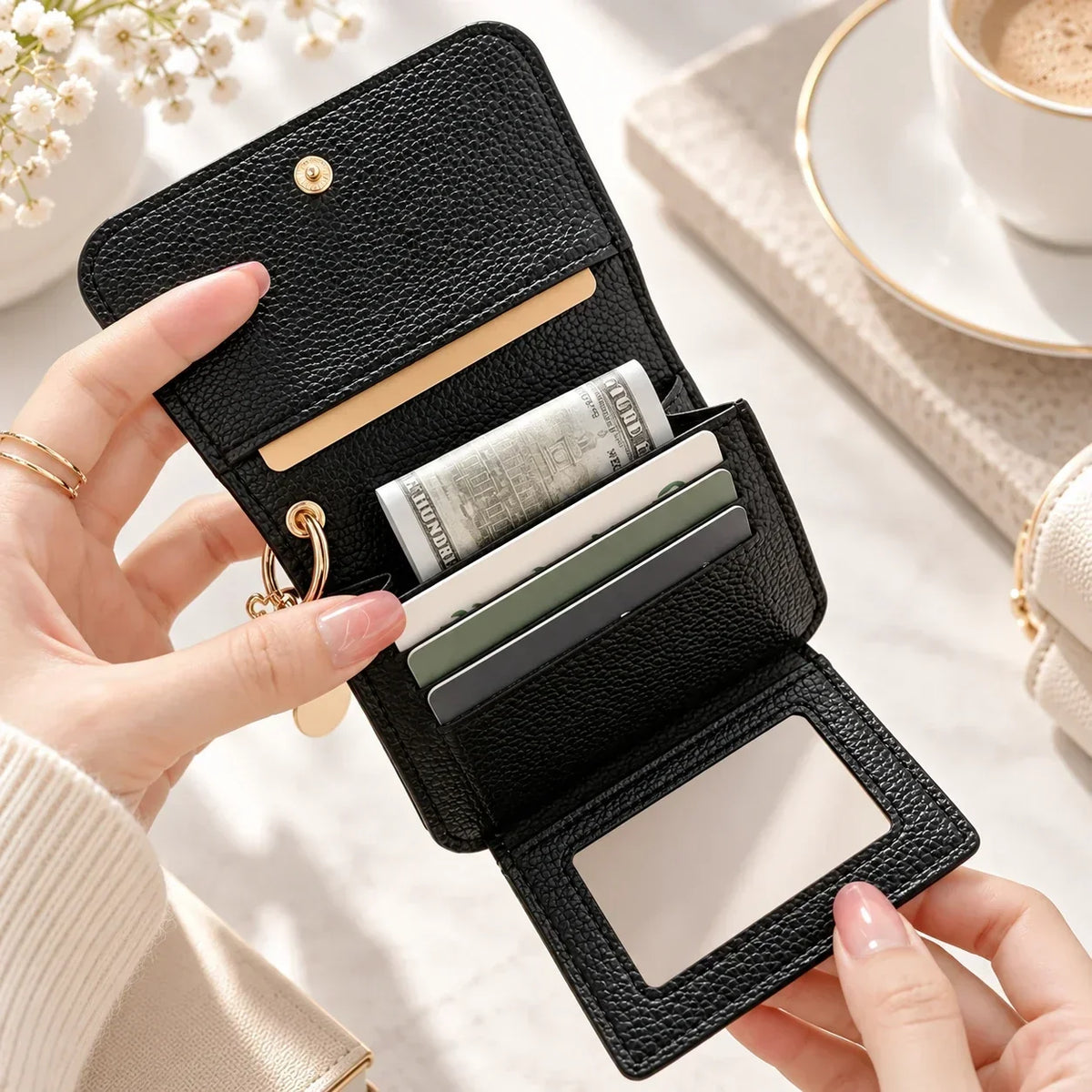 ✨Compact PU Leather Card Wallet with ID Window & Coin Pocket