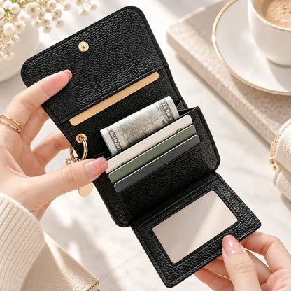 ✨Compact PU Leather Card Wallet with ID Window & Coin Pocket
