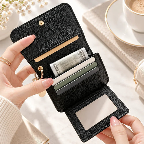 ✨Compact PU Leather Card Wallet with ID Window & Coin Pocket