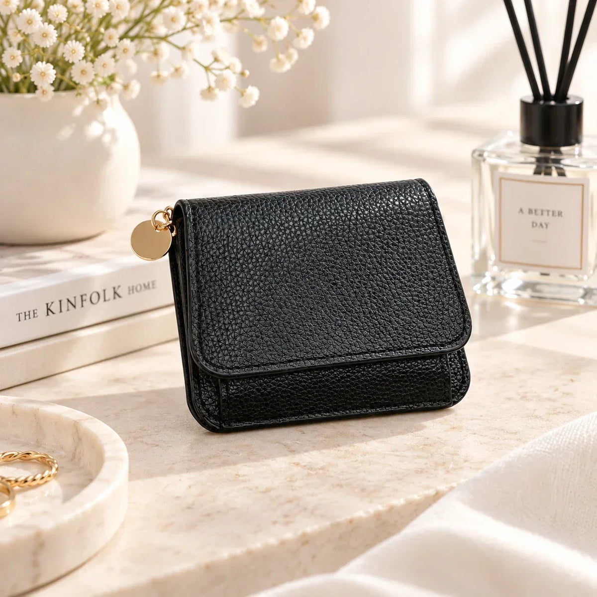 ✨Compact PU Leather Card Wallet with ID Window & Coin Pocket
