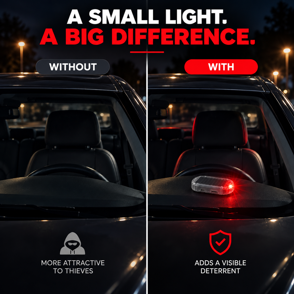 Solar Car Security Warning Light-DIY Flashing Security Light for Vehicle Deterrence