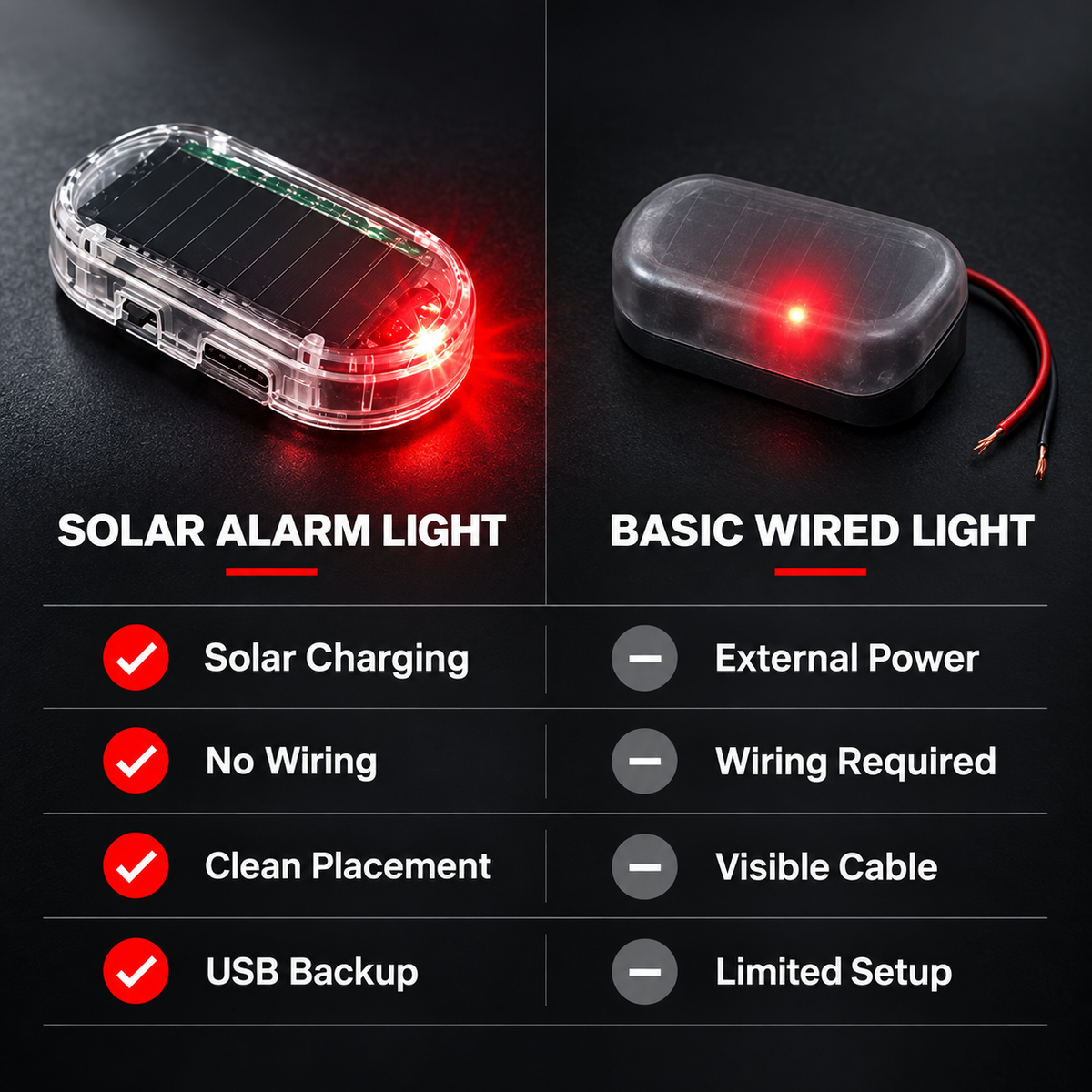Solar Car Security Warning Light-DIY Flashing Security Light for Vehicle Deterrence