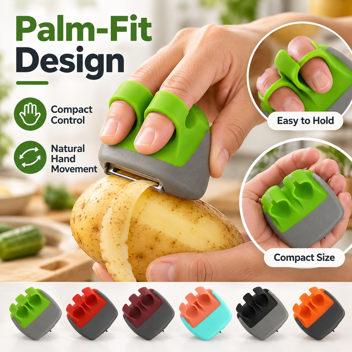 🥔 2-Piece Palm Vegetable Peeler Set – Soft Grip Handheld Fruit & Veggie Peeler