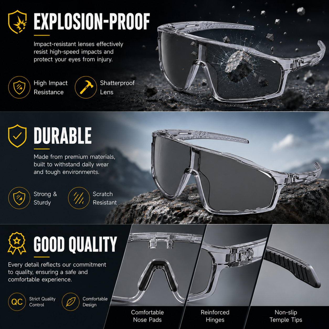 Lightweight ergonomic UV400 photochromic polarized sports sunglasses