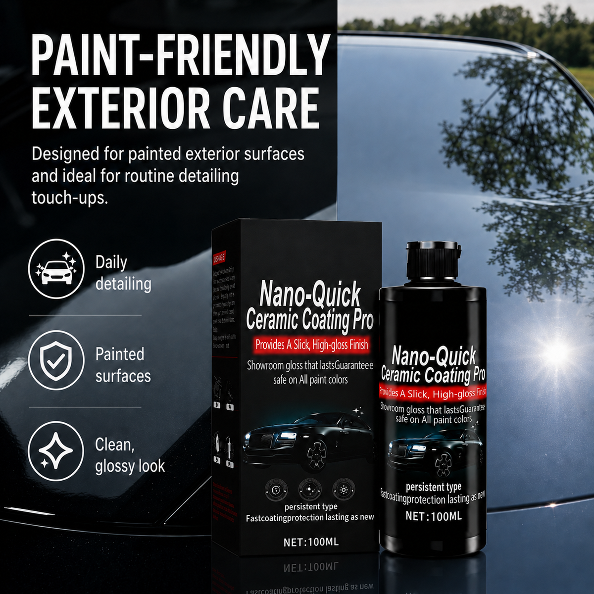 Nano ceramic coating spray for routine care of painted vehicle exteriors