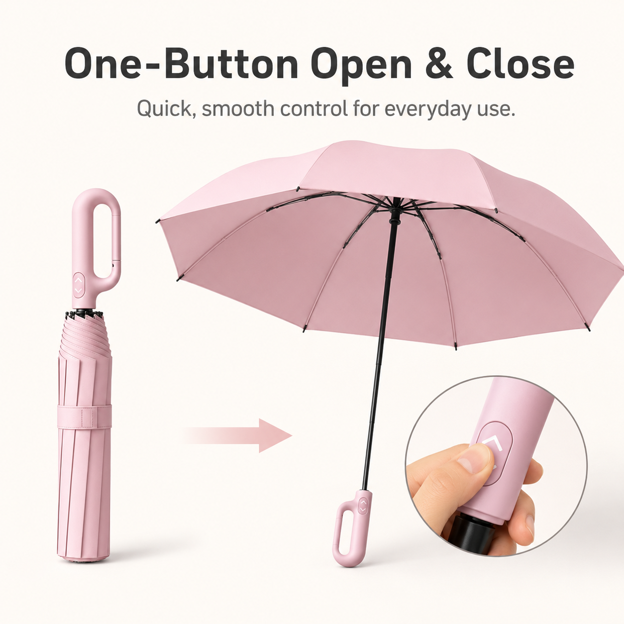 Portable folding umbrella with convenient buckle handle