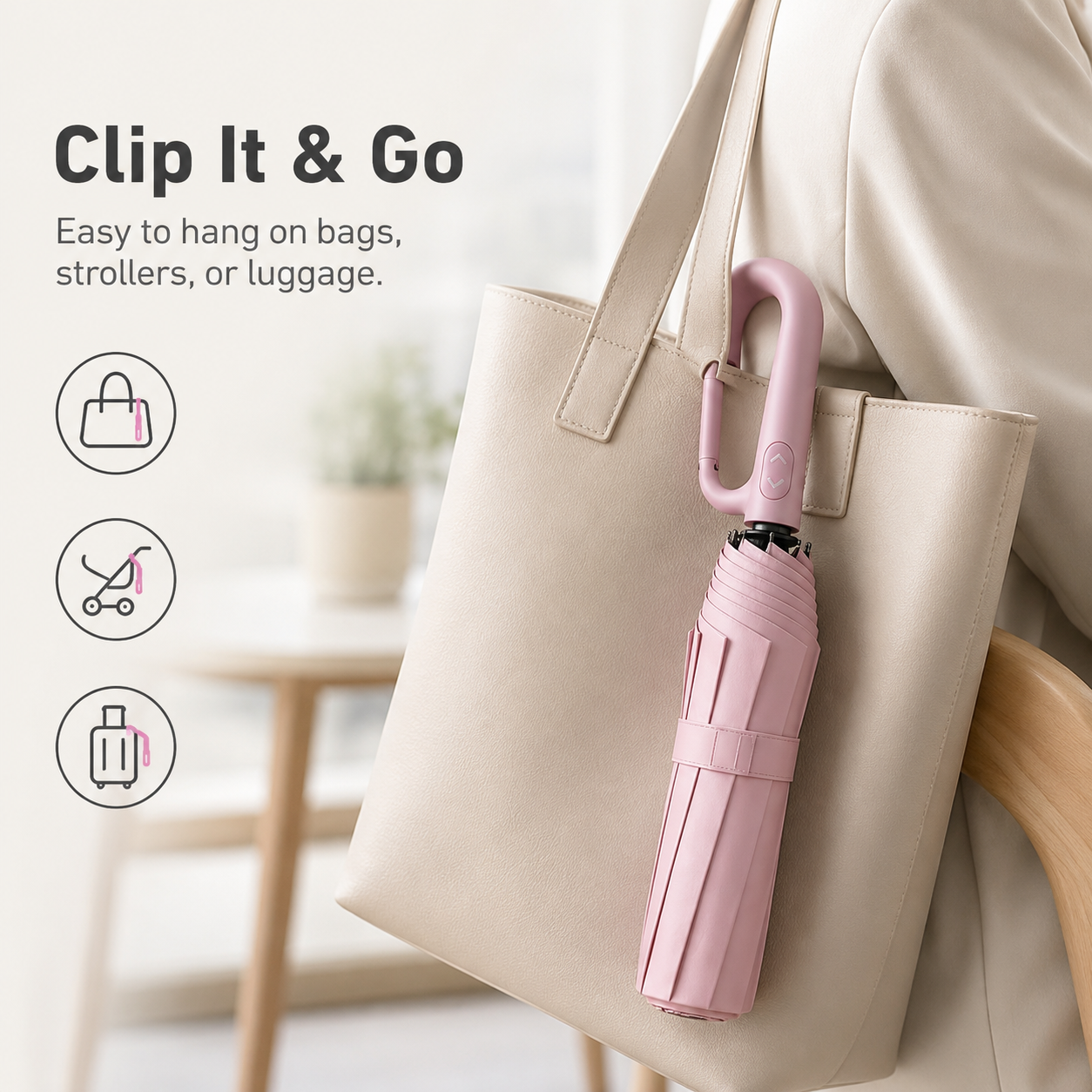Automatic folding umbrella with loop buckle for rain and everyday travel