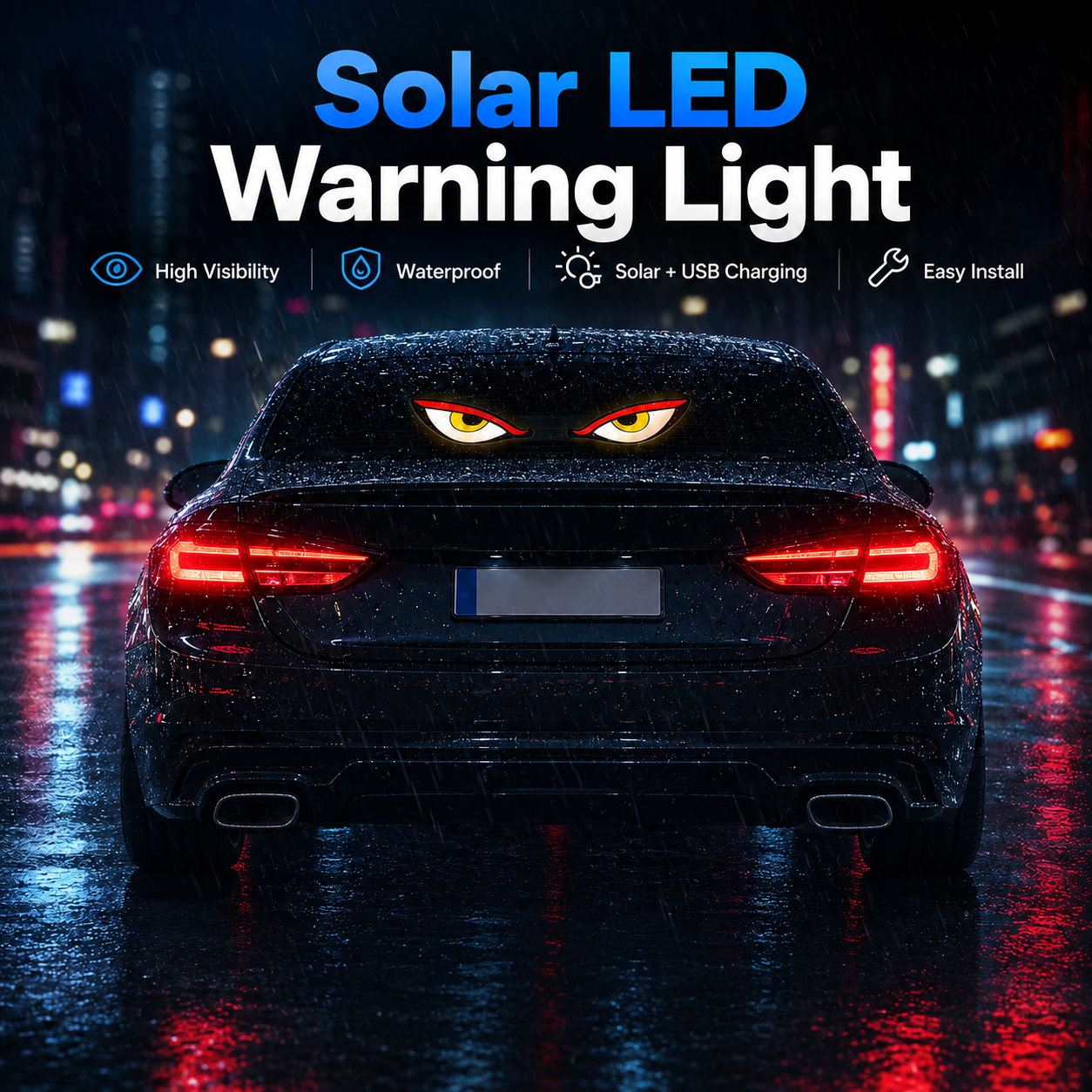 Dynamic LED Car Rear Window Display – Vampire Devil Eye Emoji Panel