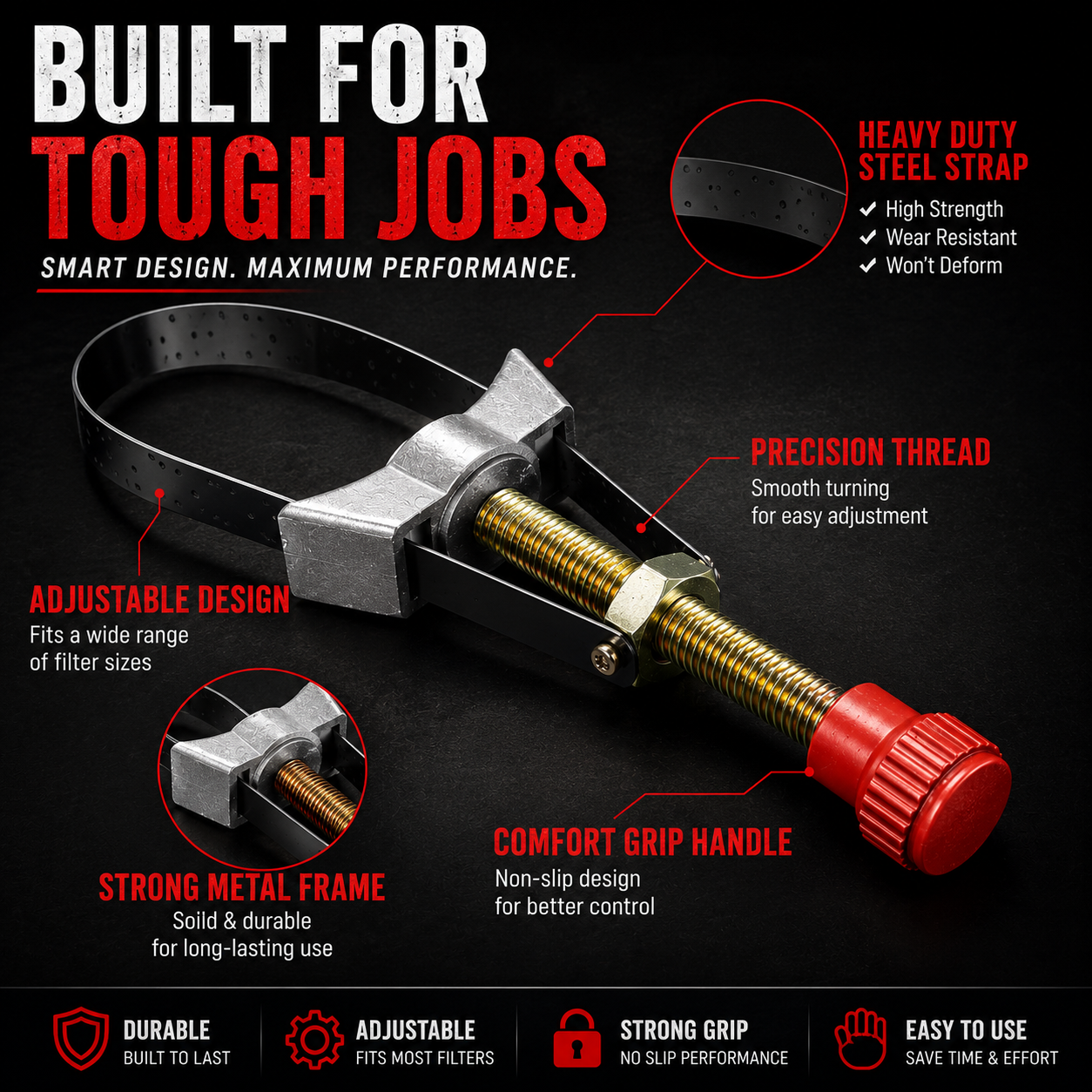 Adjustable Oil Filter Removal Strap Wrench