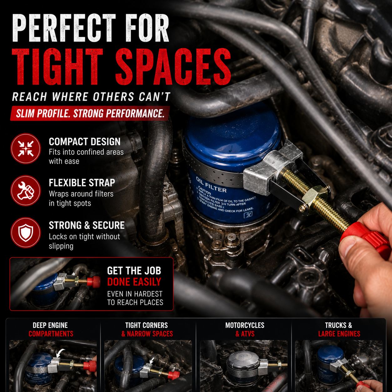 Adjustable Oil Filter Removal Strap Wrench