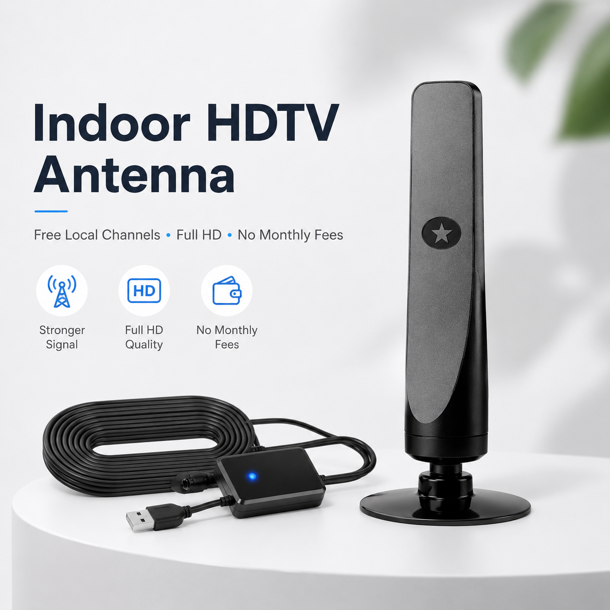 Indoor HDTV antenna with cable and signal amplifier