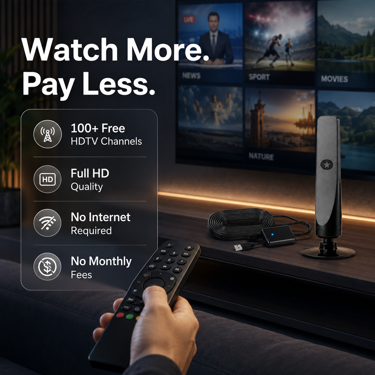 Indoor HD television antenna for local news sports and entertainment