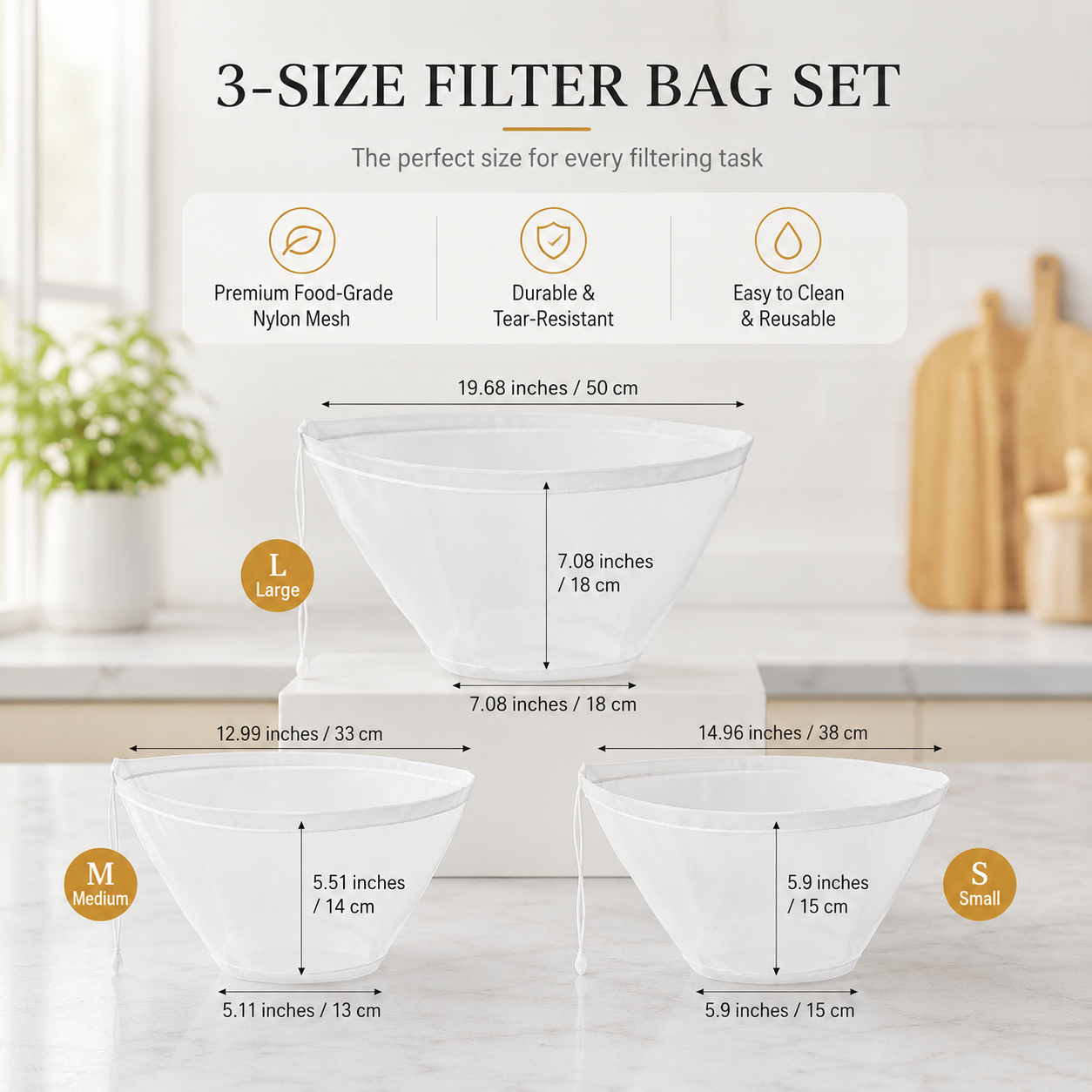 3PCS Fine Mesh Filter Bags