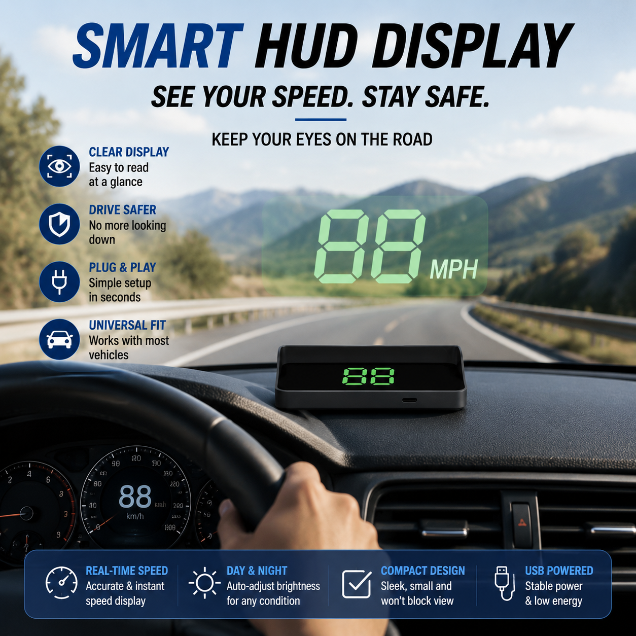 🚗 GPS Head Up Display – Smart Car HUD Speed Projection System