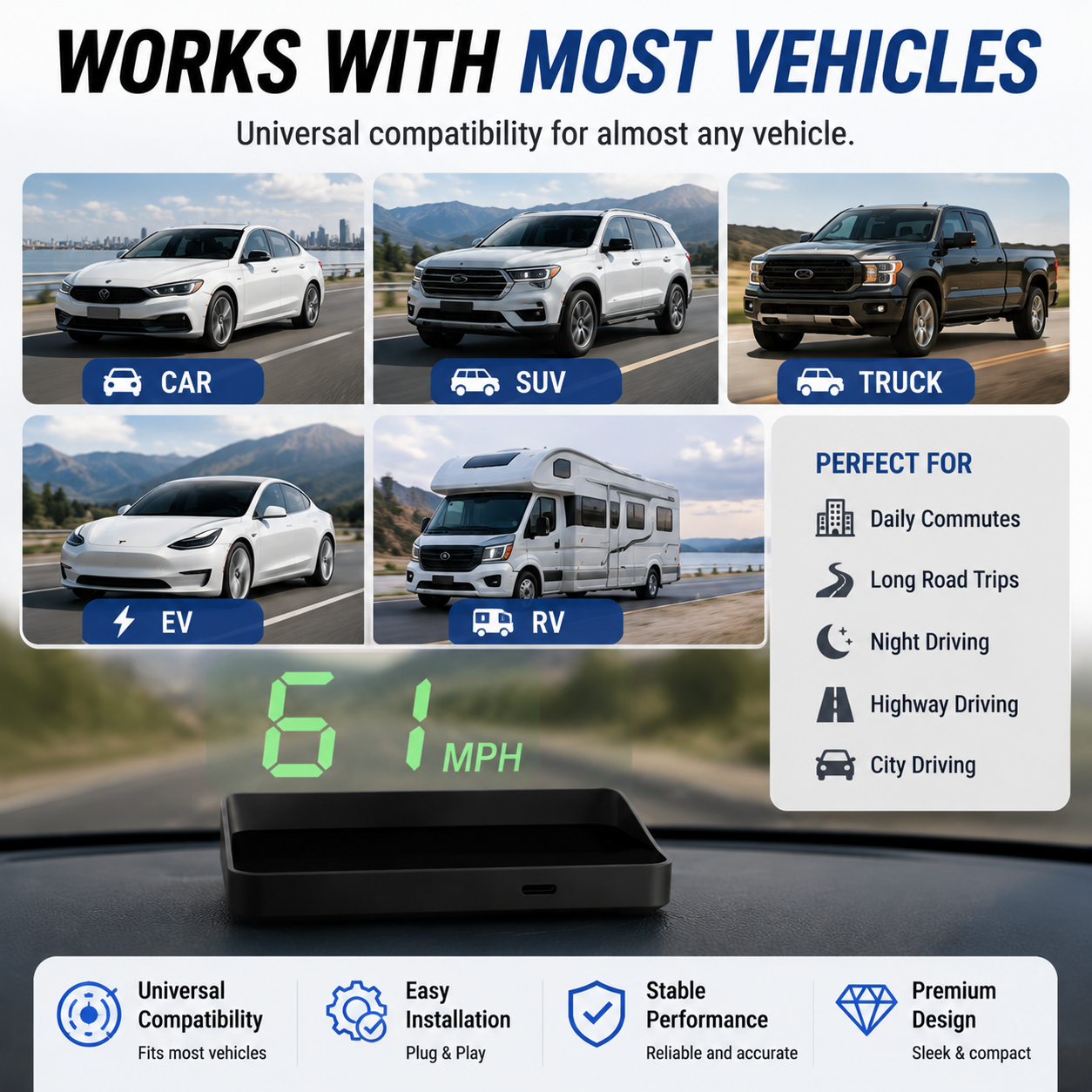 🚗 GPS Head Up Display – Smart Car HUD Speed Projection System