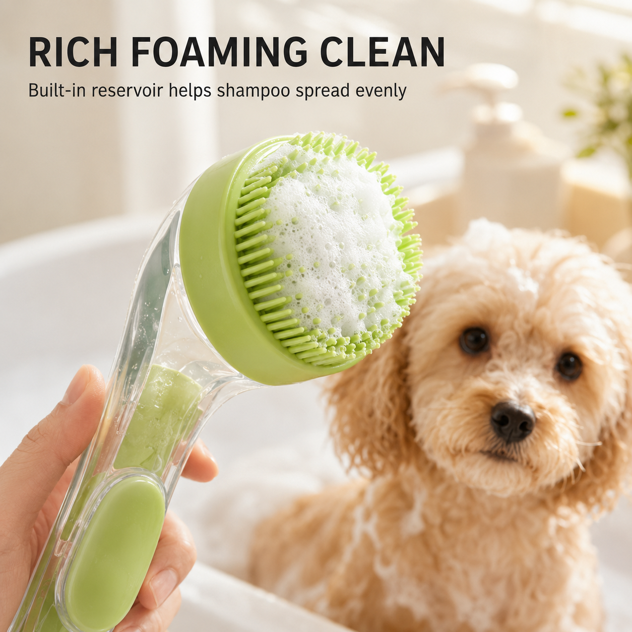 Pet Bath Brush with Shampoo Dispenser