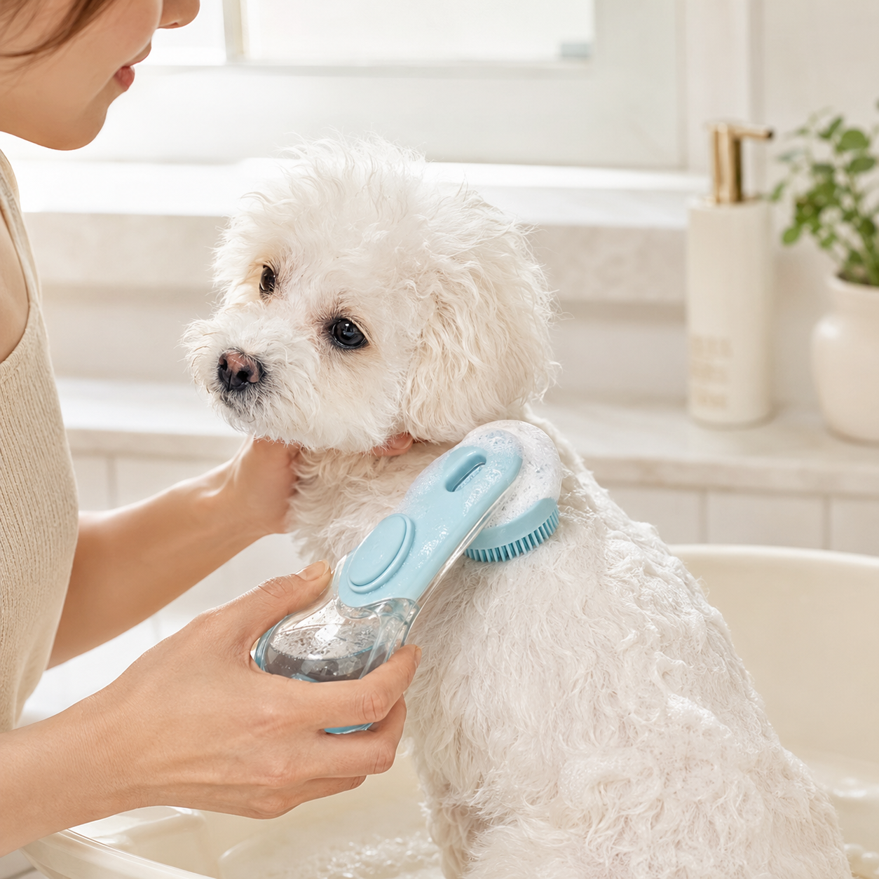 Pet Bath Brush with Shampoo Dispenser