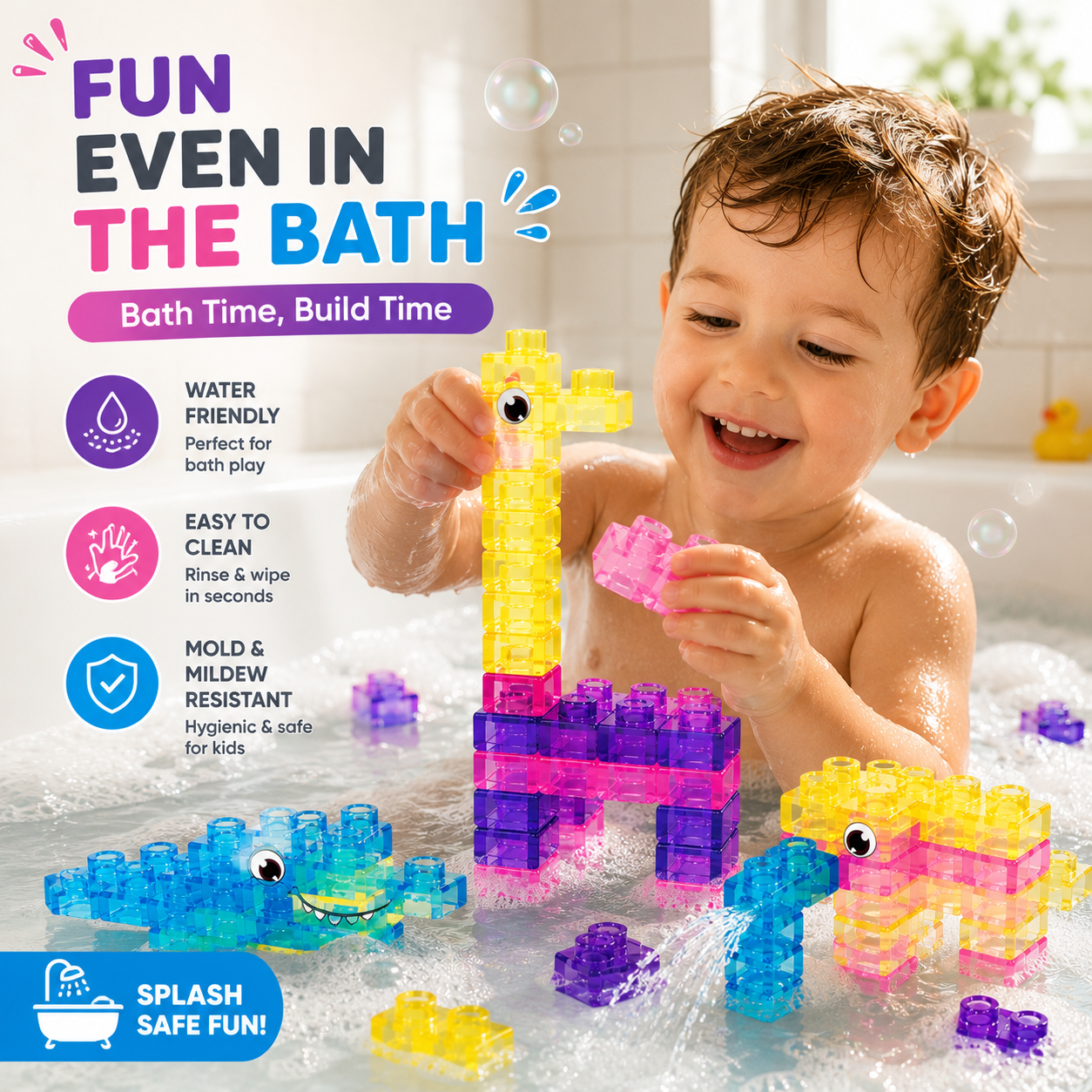 🧩 Soft Jelly Building Blocks –  Squishy Stretchable Bath Blocks (40PCS)